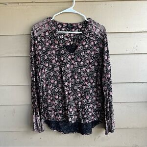 Lucky Brand Floral Long Sleeve Top - Size M - Peasant Boho Modest